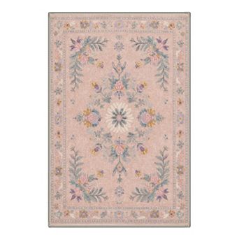 GENIMO Washable Vintage Floral Area Rug, Non Slip Low Pile Stain Resistant Carpet for Living Room