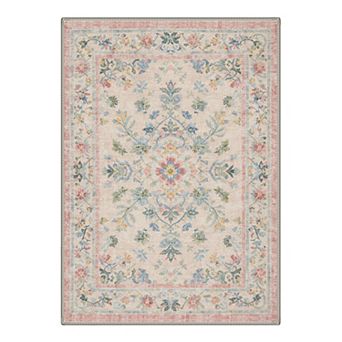 GENIMO Washable Botanical Floral Area Rug, Non Slip Low Pile Stain Resistant Carpet