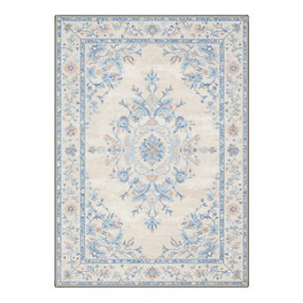 GENIMO Washable Vintage Floral Area Rug, Non Slip Low Pile Stain Resistant Carpet for Living Room