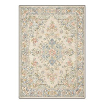 GENIMO Washable Vintage Floral Area Rug, Non Slip Low Pile Stain Resistant Carpet for Living Room