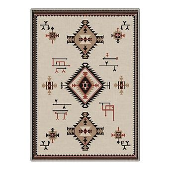 GENIMO Washable Southwestern Symbol Diamond Area Rug, Non Slip Low Pile Stain Resistant Carpet