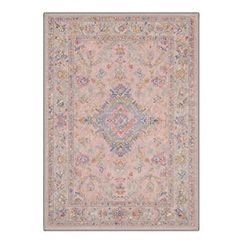 GENIMO Washable Vintage Floral Area Rug, Non Slip Low Pile Stain Resistant Carpet for Living Room