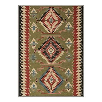GENIMO Washable Southwestern Diamond Area Rug, Non Slip Low Pile Stain Resistant Carpet