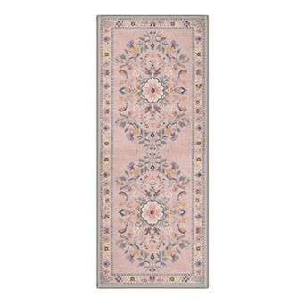 GENIMO Washable Vintage Floral Area Rug, Non Slip Low Pile Stain Resistant Carpet for Living Room