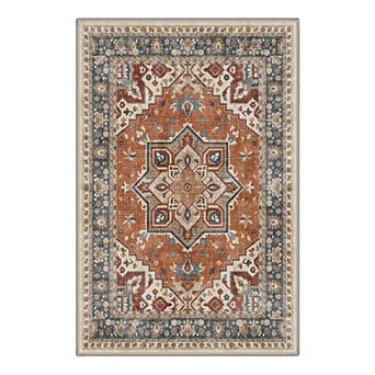 GENIMO Washable Geometric Medallion Area Rug, Non Slip Low Pile Stain Resistant Carpet