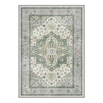 GENIMO Washable Vintage Medallion Area Rug, Non Slip Low Pile Stain Resistant Carpet