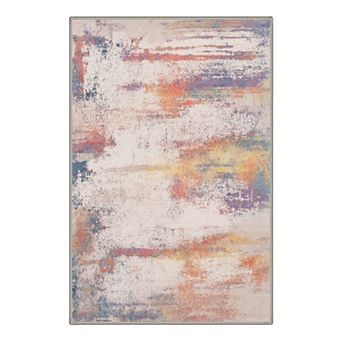 GENIMO Washable Watercolor Abstract Area Rug, Non Slip Low Pile Stain Resistant Carpet
