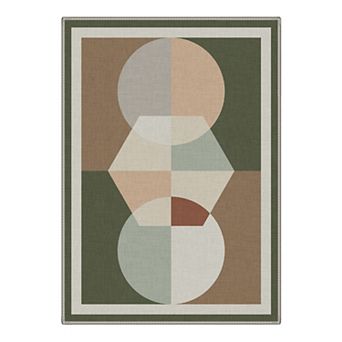 GENIMO Washable Mid‑Century Geometric Area Rug, Non Slip Low Pile Stain Resistant Carpet