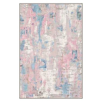 GENIMO Washable Abstract Brush‑Stroke Area Rug, Non Slip Low Pile Stain Resistant Carpet