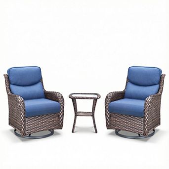 3 pc Outdoor Furniture Set With 2 Swivel Chairs and Side Table for Patio Conversation