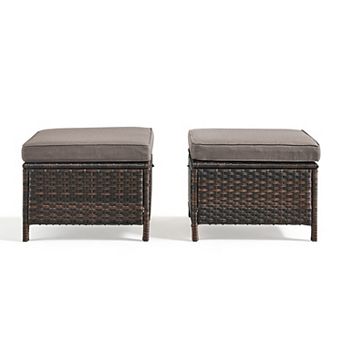 2-Pack Wicker Outdoor Ottoman Steel Frame Footstool with Removable Cushions
