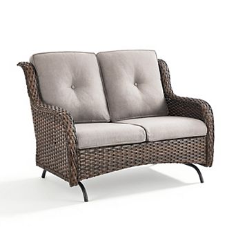 2-Person Wicker Outdoor Patio Glider Couch with Deep Seating and Cushions