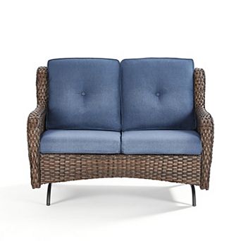 2-Person Wicker Outdoor Patio Glider Couch with Deep Seating and Cushions
