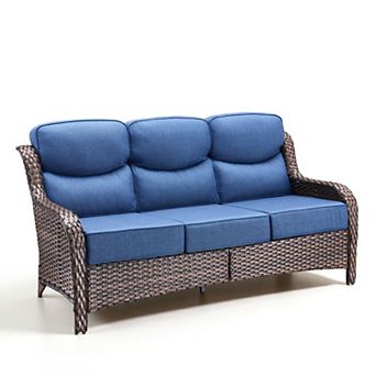 6 in Thick 3-Seat Brown Wicker Outdoor Couch Patio Sofa with Gray Cushion
