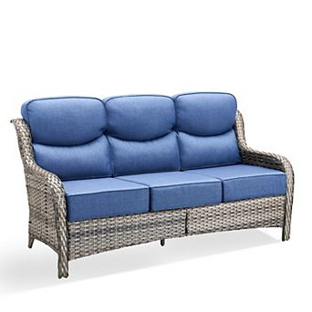 6 in Thick 3-Seat Brown Wicker Outdoor Couch Patio Sofa with Gray Cushion