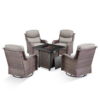 5 - Piece Outdoor Seating Group With Swivel Chairs And Fire Pit Table