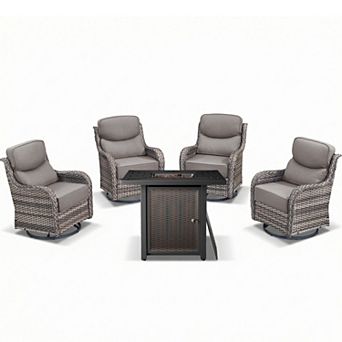 5 - Piece Outdoor Seating Group With Swivel Chairs And Fire Pit Table
