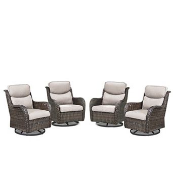 5 in Thick Outdoor Swivel Wicker Outdoor Rocking Lounge Chair with Cushion (Set 4-Pack)