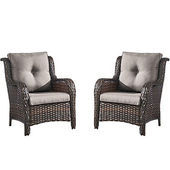 Pocassy Outdoor Furniture Set of 2 Modern Chairs, Patio Conversation Sets for Yard, PE Rattan