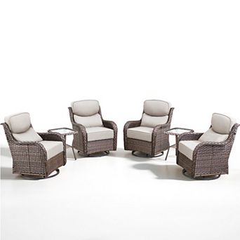 Outdoor Swivel Rocker Chairs 6 pc Wicker Swivel Patio Chair with Rattan Side Table