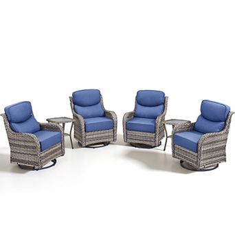6 pc Grey Wicker Outdoor Conversation Set with 4 Swivel Rocker Chairs and 2 Side Tables