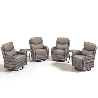 6 pc Grey Wicker Outdoor Conversation Set with 4 Swivel Rocker Chairs and 2 Side Tables