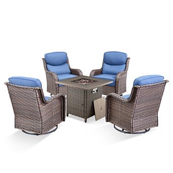 Outdoor Furniture with Fire Pit -Patio Table and Chairs Set of 4 Swivel Patio Chairs
