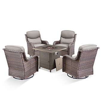 Outdoor Furniture with Fire Pit -Patio Table and Chairs Set of 4 Swivel Patio Chairs