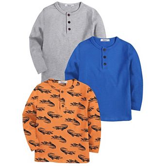 Arshiner Toddler Boys 3 Pack Long-Sleeve Henley T-Shirts Casual Cotton Graphic Shirt