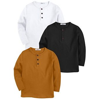 Arshiner Toddler Boys 3 Pack Long-Sleeve Henley T-Shirts Casual Cotton Graphic Shirt