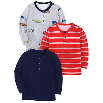 Arshiner Toddler Boys 3 Pack Long-Sleeve Henley T-Shirts Casual Cotton Graphic Shirt