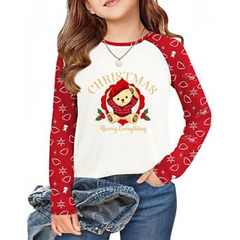 Arshiner Long Sleeve Tops For Teen Girls Christmas Shirts For Girls Raglan Sleeve Crewneck