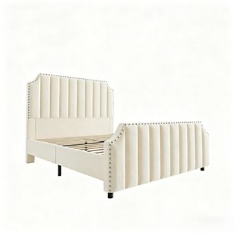 Velvet Bed Frame,50.2 inTall Headboard,Footboard,Upholstered Platform Bed Frame,No Box Spring Need