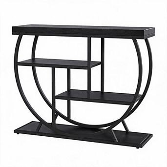 3 tier Entryway Table with Semicircular Metal Frame, Open Shelf Console Sofa Table