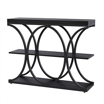 3 tier Entryway Table with Oval-shaped Metal Frame,Open Shelf Console Sofa Accent Table
