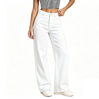 Women Mid Rise Button Fly Wide Leg Denim Jeans Full Length Relaxed Fit Casual Jeans