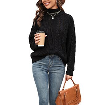 Womens Cable Knit Turtleneck Sweater Fall Winter Chunky Mockneck Pullover Sweater for Lady