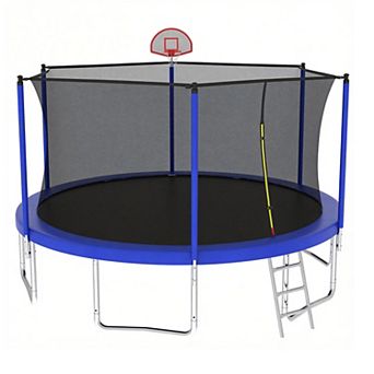 Yurblax 8-16FT Trampoline w/ Basketball Hoop & Enclosure, Blue