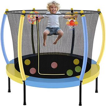 Yurblax 60” Kids Mini Pumpkin Trampoline w/ Safety Net, Basketball, Dartboard, Ocean Balls