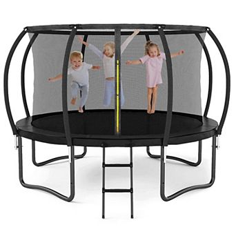 Yurblax 12-14FT Pumpkin Trampoline with Safety Net, Ladder, ASTM Certified, Coated Frame, Black