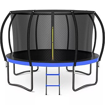Yurblax 12-14FT Pumpkin Trampoline with Safety Net, Ladder, ASTM Certified, Coated Frame, Blue