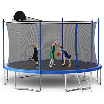 Yurblax 14-16ft Round Trampoline w/ Basketball Hoop & Enclosure, ASTM Approved
