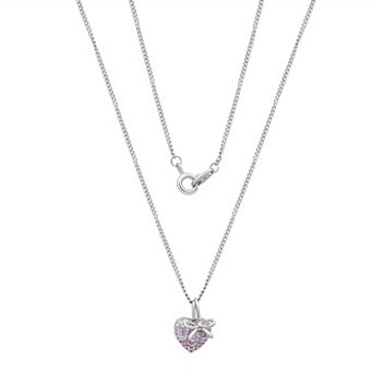 Taylor Grace Fine Silver Plated Round Crystal Bezel-Set Heart and Bow Pendant Necklace
