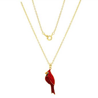 Taylor Grace 14k Gold Flash Plated Round Red Crystal Cardinal Pendant Necklace
