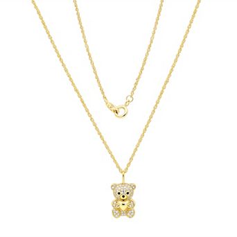 Taylor Grace 14k Gold Flash Plated Round Cubic Zirconia Bear Pendant Necklace