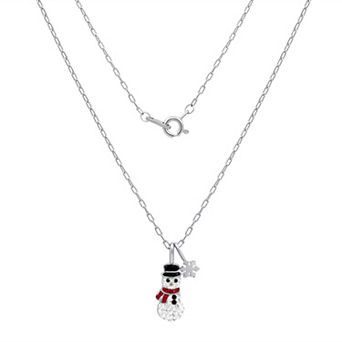 Taylor Grace Fine Silver Plated Round Cubic Zirconia Snowman & Snowflake Charm Pendant Necklace