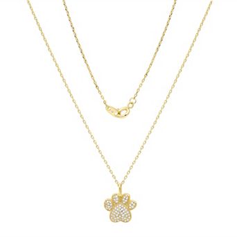 Taylor Grace 14k Gold Flash Plated Round Cubic Zirconia Paw Print Pendant Necklace