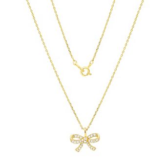 Taylor Grace 14k Gold Flash Plated Round Cubic Zirconia Bow Pendant Necklace