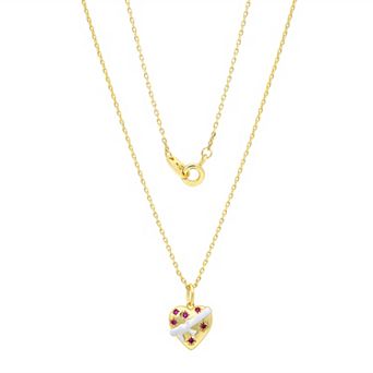 Taylor Grace 14k Gold Flash Plated Round Cubic Zirconia Heart Chocolate Box and Bow Pendant Necklace