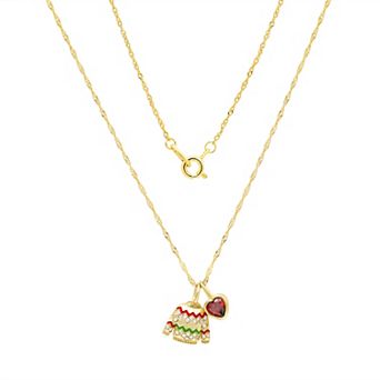 Taylor Grace 14k Gold Flash Plated Round Cubic Zirconia Sweater & Heart Charm Pendant Necklace